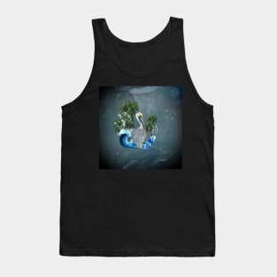 Wonderful pelican with wave and palm trees Tank Top